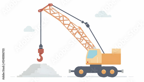 Crane Lifting Load Flat Vector Illustration