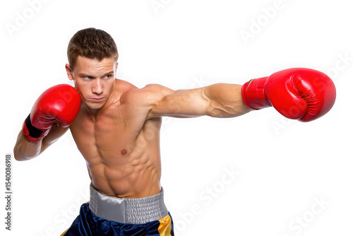 Powerful Boxer, Red Gloves, Studio Shot Fitness, Strength, and Determination in Boxing Photography