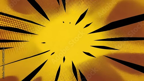 Dynamic burst design with sharp black lines and vibrant yellow background.