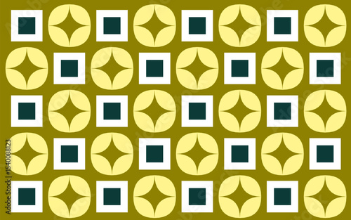 A vibrant Indonesian ethnic style batik background. Simple geometric floral stars and squares create a lively pattern. Floral background design with star and square motif 