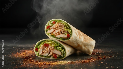 A Photograph Showcasing a Perfectly Steamed Chicken Burrito