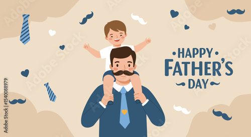 Father's Day Celebration: Son on Shoulders with Ties, Hearts, and Mustaches