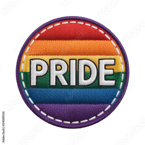 A detailed embroidered badge design featuring the word 