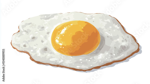 A close-up, overhead shot of a single fried egg. The egg white is cooked and slightly spread out, surrounding a round, bright yellow yolk. The image is clean, bright, and has a slightly cartoonish
