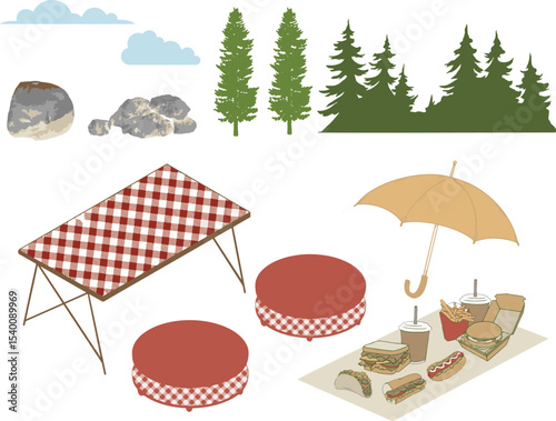 set of picnic element vector illustration