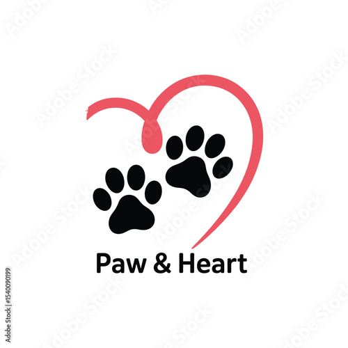 Heart shaped paw prints symbolizing love for pets or animals design concept