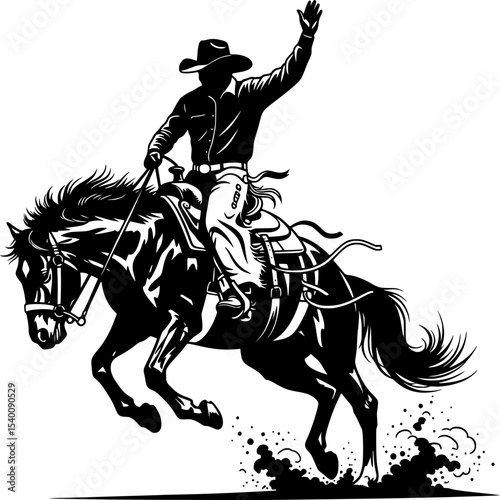 Cowboy Bull Riding, Rodeo Silhouette Vector Illustration