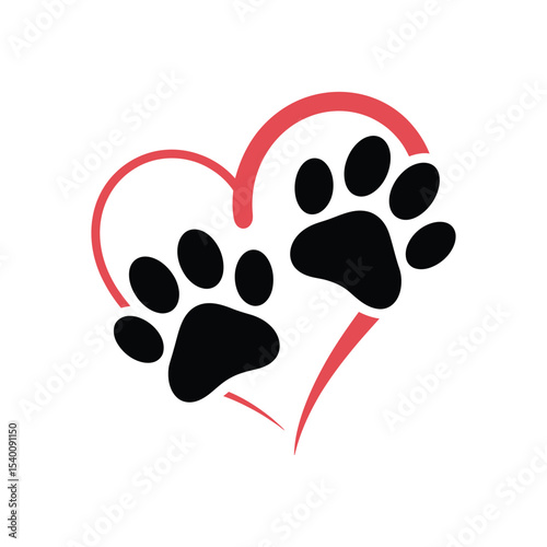 Paw prints in a heart shape symbolizing love for pets animals and veterinary medicine