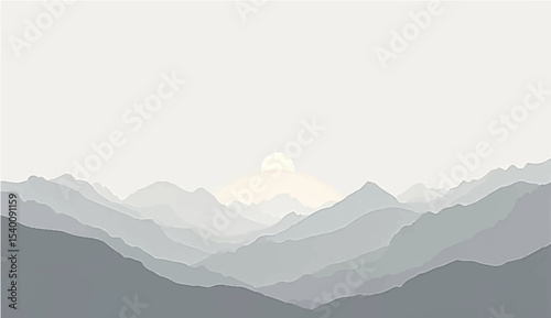 abstract Minimal grey landscape with soft mountain silhouettes Vector background for nature-themed designs or tranquil scenes.