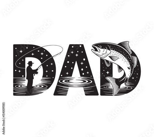 Stylish "DAD" design with fishing theme for Father's Day