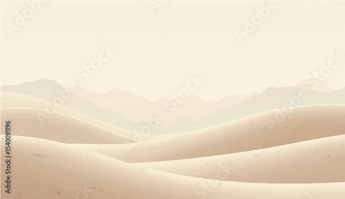 abstract Minimal beige landscape with soft mountain silhouettes and over a calm lake. Vector background for nature-themed designs or tranquil scenes 