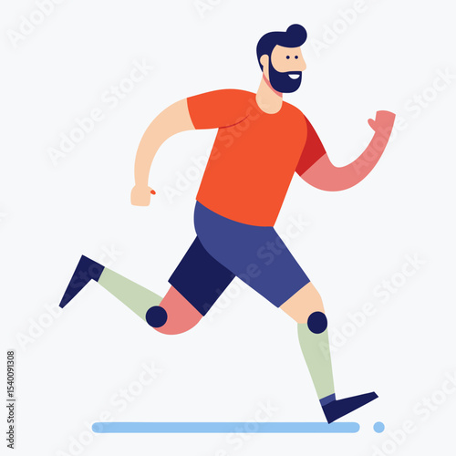Flat vector character of a man with prosthetic leg jogging in park, athletic wear, motivational and inclusive design