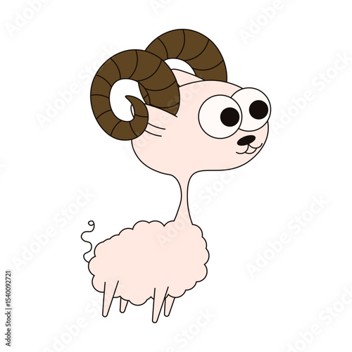 Whimsical ram isolated transparent background. Vector illustration of cute adorable ram. Ideal nursery art kids t-shirt print fabric clothes decor. EPS 10