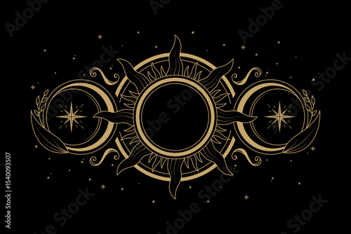 mysterious golden magical botanic sun moon logo abstract
