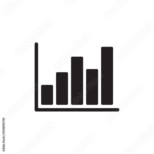Black simple bar graph on white background showing growth trend icon