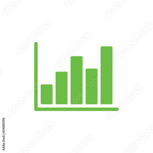 Green bar chart with increasing columns showing business growth on white background