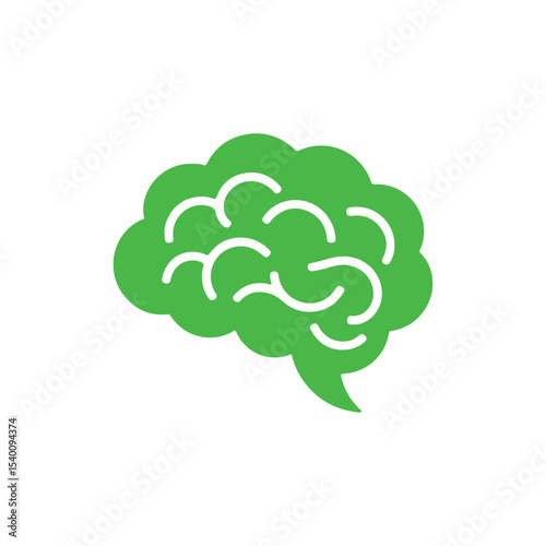 Green brain icon illustration on white background depicting mental health concept