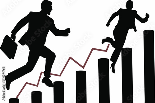 Executive Running Toward Abstract Graphs Depicting Financial Growth