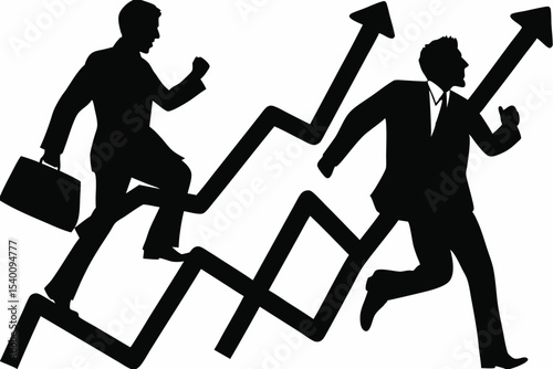 Executive Running Toward Abstract Graphs Depicting Financial Growth