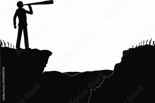 Businessperson Holding Telescope on Cliff Edge Symbolizing Vision