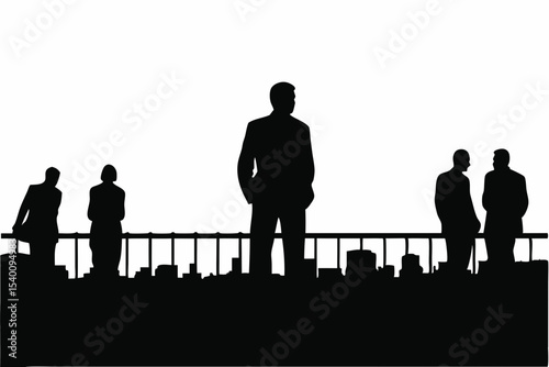 Business Leader Overlooking City from Rooftop at Dawn
