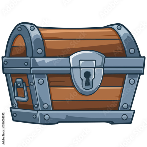 Wooden chest with lock vector isolated white background