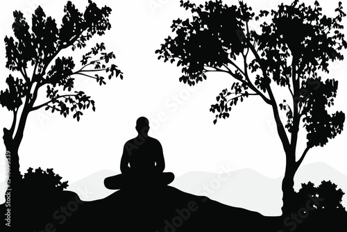 Man Meditating Alone in Nature at Sunrise with Calm Energy