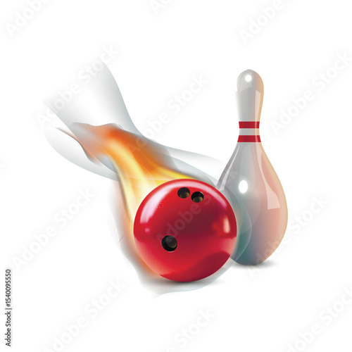 Realistic bawling ball with pins on white background