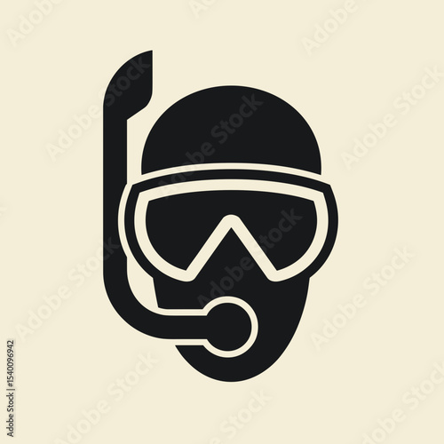 Scuba diver silhouette wearing snorkel and diving mask in design  