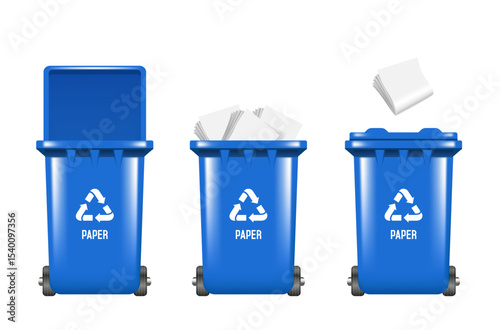 Recycling Bins for paper.  Vector illustration isolated on white background.
