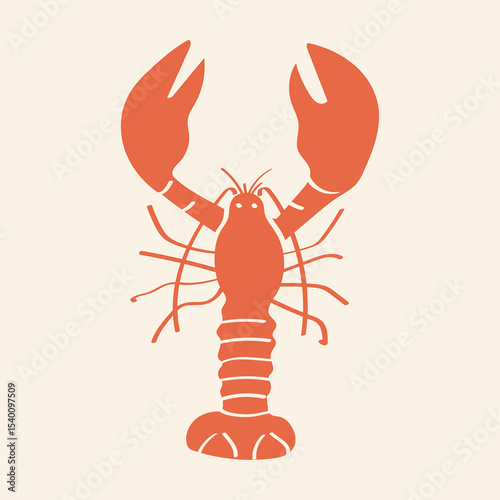 Simple bold red lobster silhouette on a light background. Ideal for seafood restaurant branding, beach-themed decor, or summer design projects.
