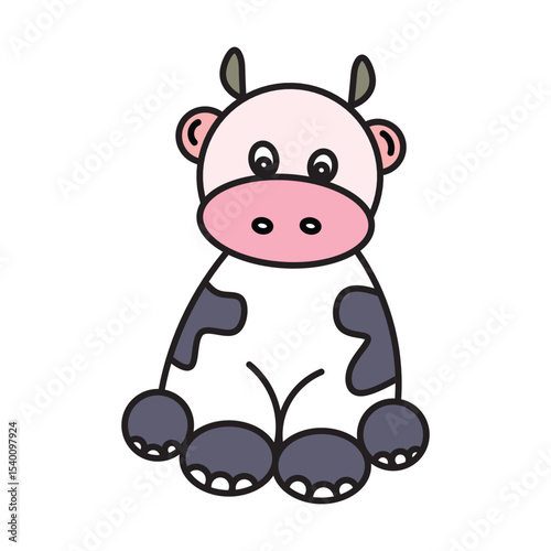 Cute Cartoon Cow Illustration with Black and White Spots and Pink Nose