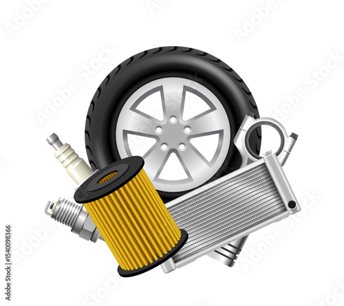 Auto parts isolated on white background. Vector realistic illustration.