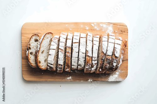 Sliced Sourdough Bread on Wooden Cutting Board on Transparent Background