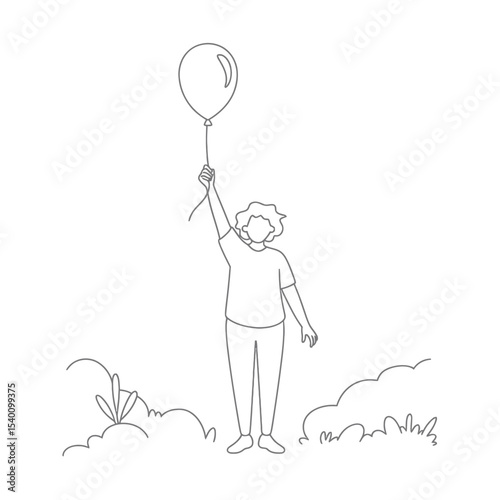 Minimalist illustration of a person holding a balloon symbolizing joy dreams and aspirations against a clean white backdrop