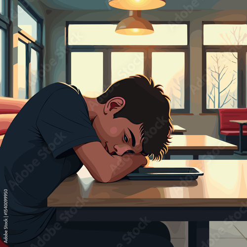 Sad teenage boy resting his head on table 