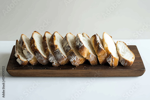 Sliced Crusty Bread on a Wooden Board on Transparent Background