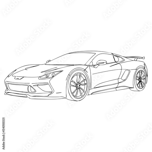 Vector line art of a sleek modern sports car in three-quarter front view Father's Day design