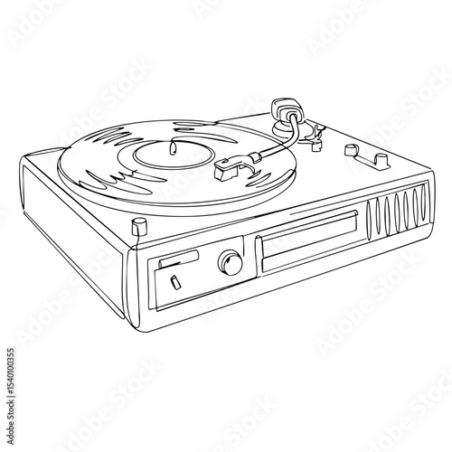 Vector line art of a vintage turntable with vinyl record and stylus arm Father's Day design