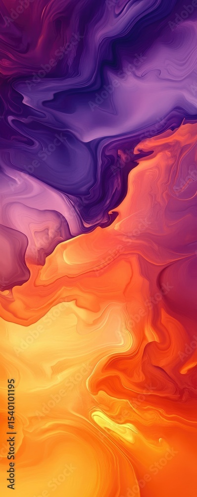 Fototapeta premium Abstract fluid art in vibrant hues of purple and orange