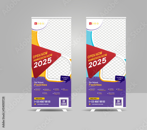 Back to School Admission standee rollup two design modern education signage pullup higher study vertical x banner rollup