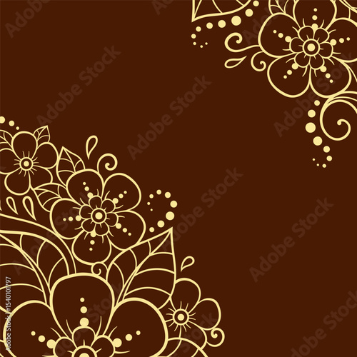 Frame in eastern tradition. Stylized with henna tattoos decorative pattern for decorating covers for book, notebook, casket, magazine, postcard and folder. Flower border in mehndi style.