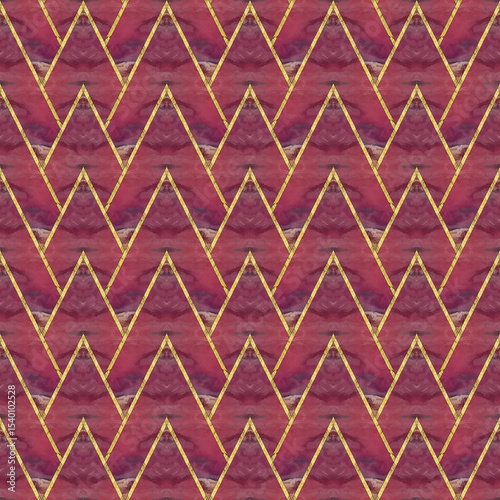 Ceramic tile. Jasper stone. Oriental ornament. Geometric seamless pattern. Illustration in stained glass style. Geometric openwork. Zigzag. Print for wallpaper, wrapping, textile. Jasper tile pattern.