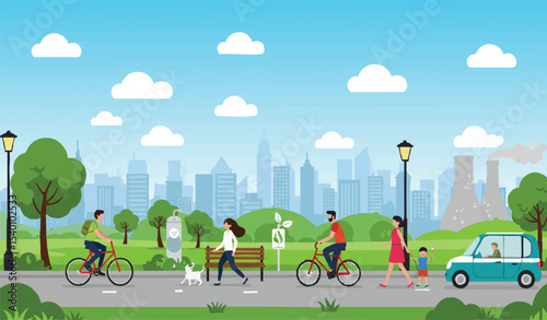 Community Enjoying Fresh Air Diverse Urban Wellness Vector