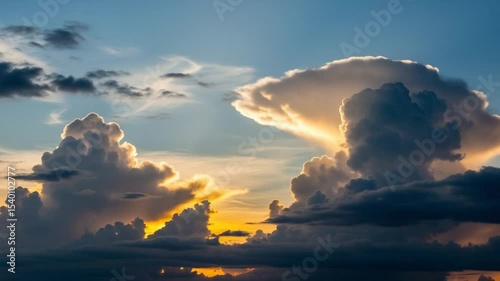 Dramatic Sunset Sky With Textured Clouds in Golden and Blue Hues Illuminated by Sunlight