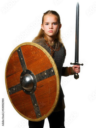 Young Viking Warrior Girl, Shield, Sword, Medieval, Costume, History, Fantasy, Photo, Portrait