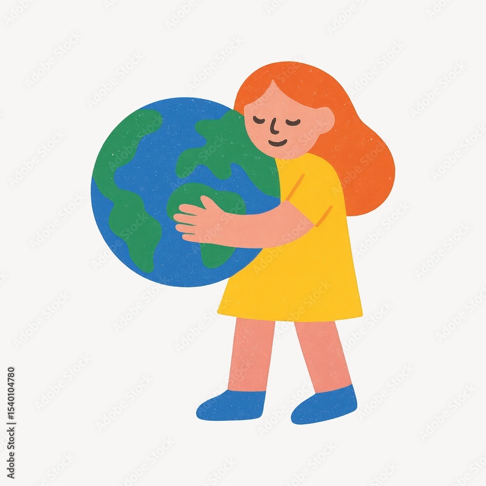 Fototapeta premium Child embraces Earth lovingly.
