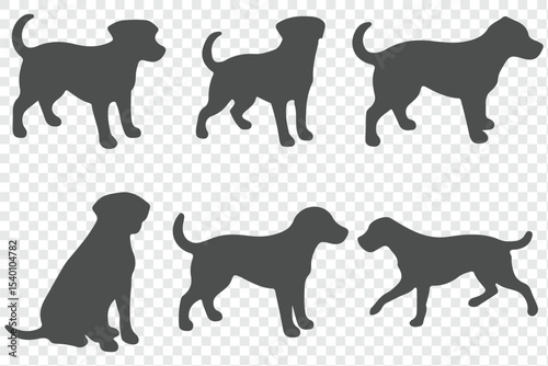 Dogs in different poses, both sitting and standing, created in silhouette style. 