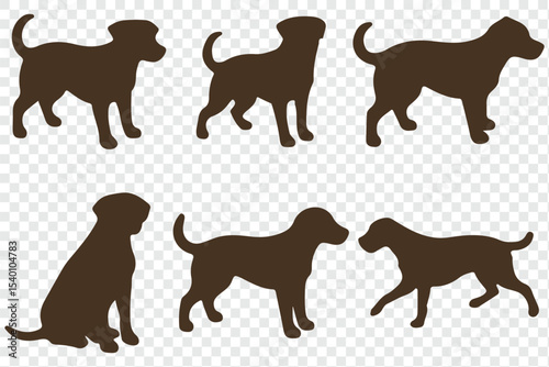 Dogs in different poses, both sitting and standing, created in silhouette style. 