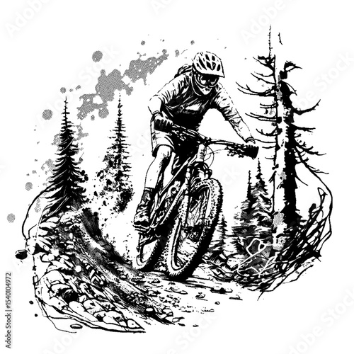 Cyclist conquering a mountain trail, high detailed sketch art
